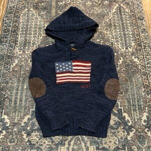 Polo by Ralph Lauren Navy Hooded Sweater with Flag Patch